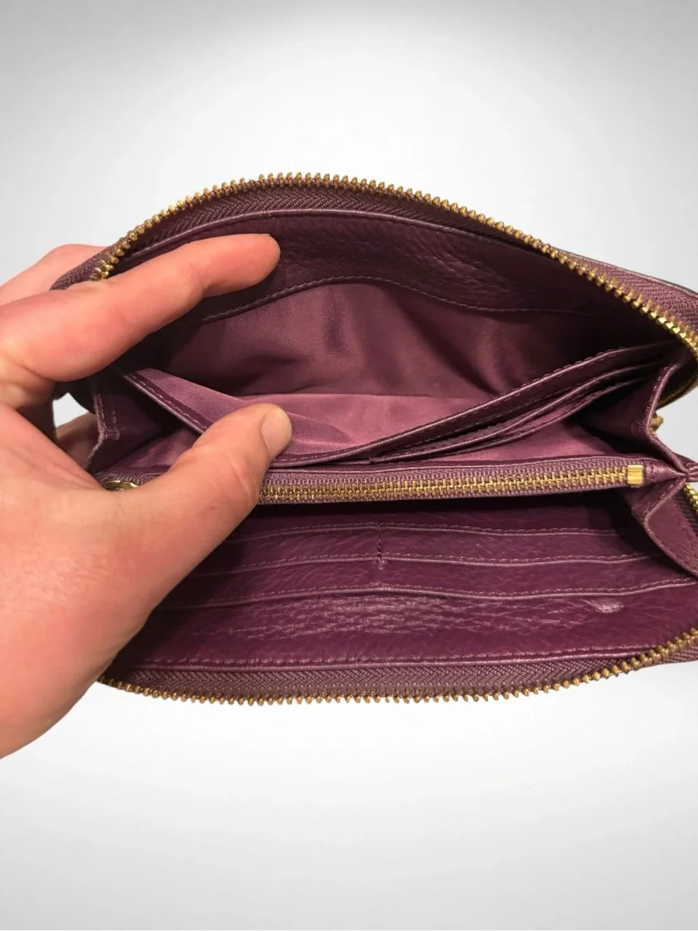Tory Burch Amanda Continental Zip Around Wallet Women’s Leather Eggplant Purple